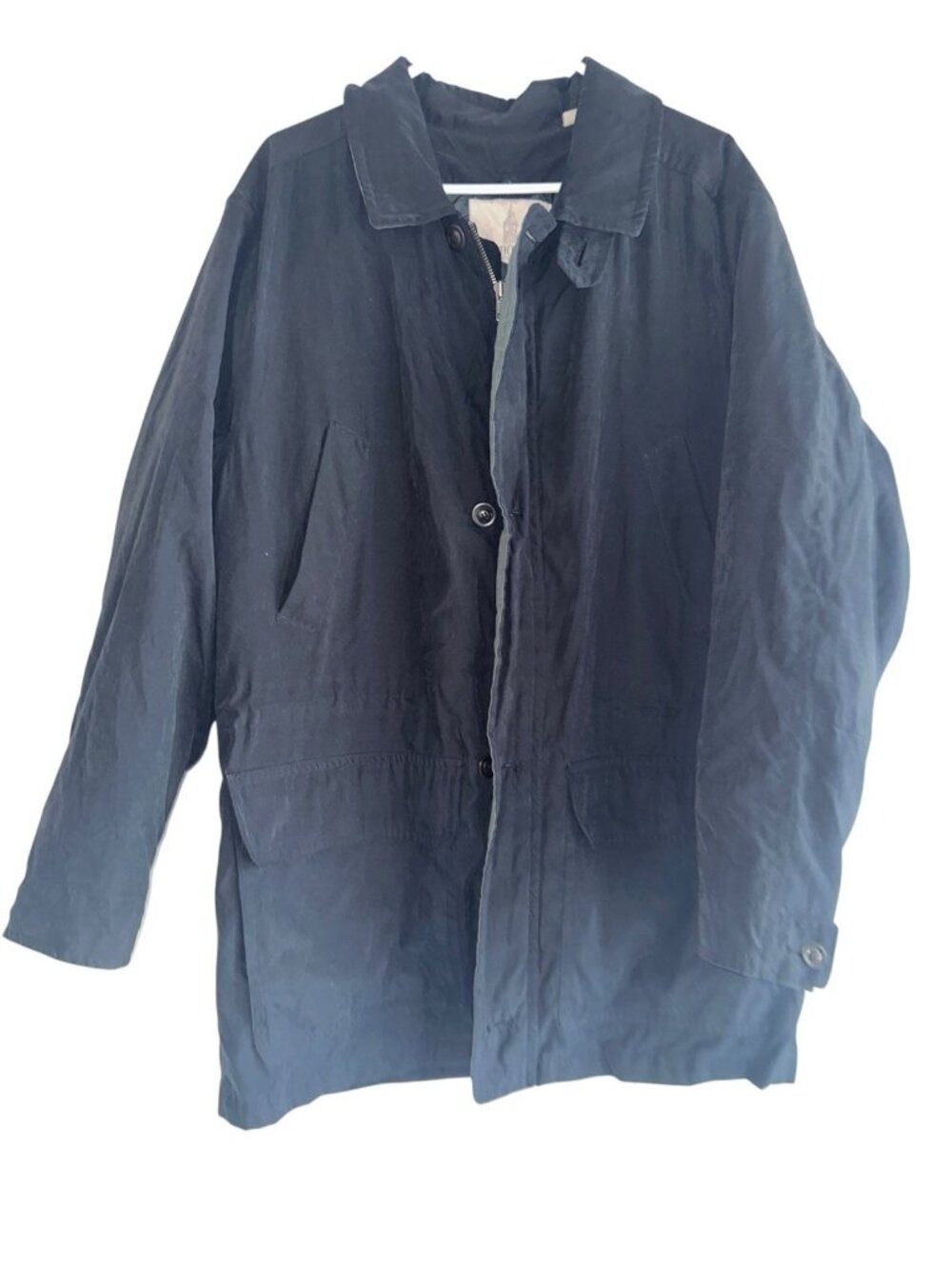 London Fog Mens Mid Length Parka Sz L Black Zip Removable Liner Gorpcore Capsule